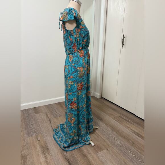Band of the Free Woman's Blue Floral Bohemian V-Neck Wrap Maxi Dress Small - Picture 2 of 7